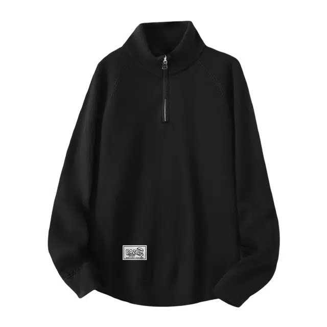 吾皇猫 原创美式复古高街简约基础款学院风立领针织上衣慵懒风时尚贴布半拉链潮流潮牌痞帅百搭高级感长袖毛衣 男女同款