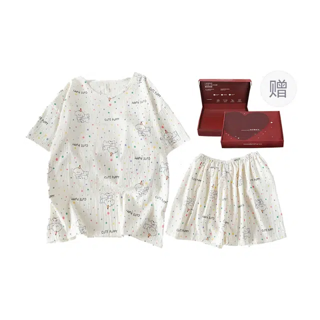 顶瓜瓜 家居女简约卡通小狗印花休闲舒适面料服睡衣礼盒 女款