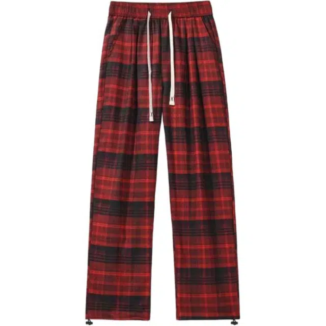 爱肯 大码美式复古小众格子宽松女早秋季高腰抽绳拖地裤直筒长裤百搭高级亲肤日常出行简约潮流嘻哈休闲裤 男女同款