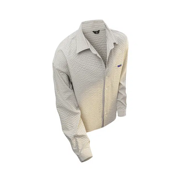 巴塞罗那足球俱乐部 美式简约泡泡纱肌理感花纹宽松百搭小众高级感时尚休闲工装风长袖衬衣衬衫 男女同款