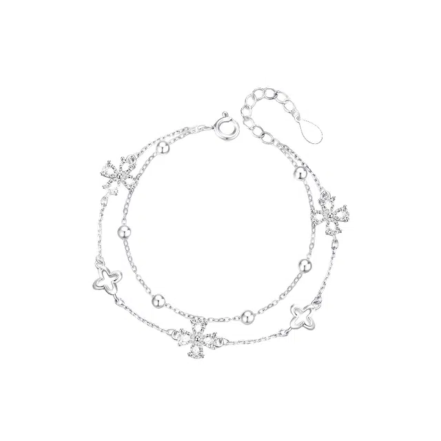 福柚 【免费刻字 代写贺卡】 经典双层叠戴链小众轻奢设计高级感 时尚百搭闪耀 浪漫优雅可调节首饰好运 合金 手链 女款