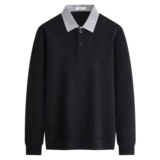 与狼共舞 假两件时尚条纹撞色拼接翻领高棉亲肤超柔软弹力舒适卫衣 男款