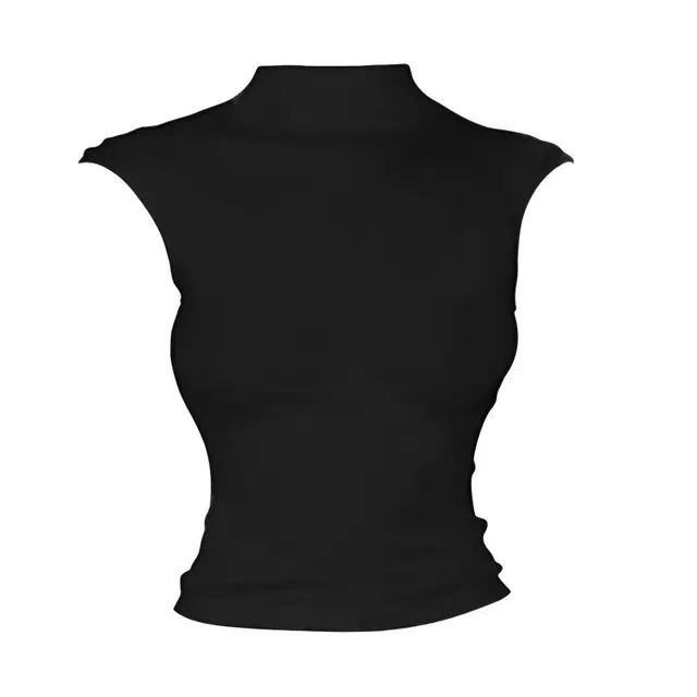 黑恐龙 纯欲风辣妹半高领无袖女弹力紧身性感打底衫上衣背心 女款