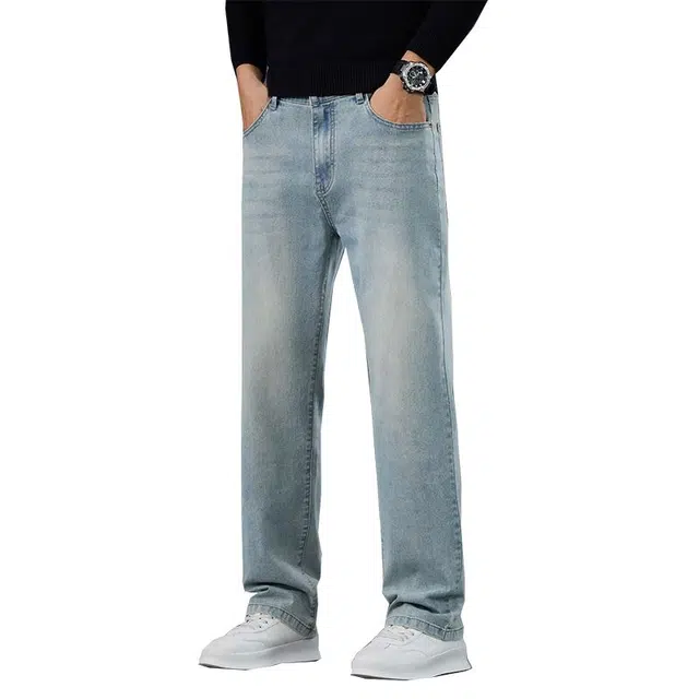 宝米卡 宽松潮流百搭弹力休闲时尚舒适透气牛仔裤 男女同款