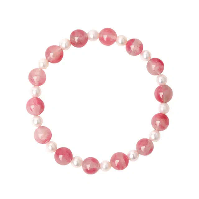 千叶珠宝 粉樱叠韵双色叠戴学生党职场开运首饰#好运天然 粉水晶 手串 桃花淡水珍珠手链轻奢小众高级感手饰 女友闺蜜礼物 女款