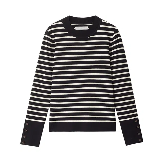 佐丹奴 航海系撞色条纹半高领毛织套头针织衫 女款