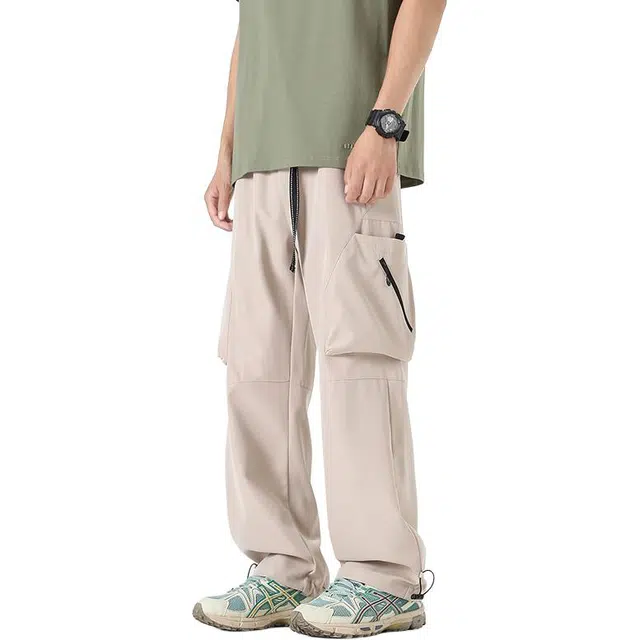 么宁 美式工装宽松直筒裤潮流时尚简约百搭舒适透气收脚长裤个性痞帅户外日常运动休闲裤 男女同款