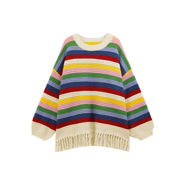 木清清 文艺慵懒风条纹女秋冬季内搭高级感宽松加厚上衣针织衫 女款