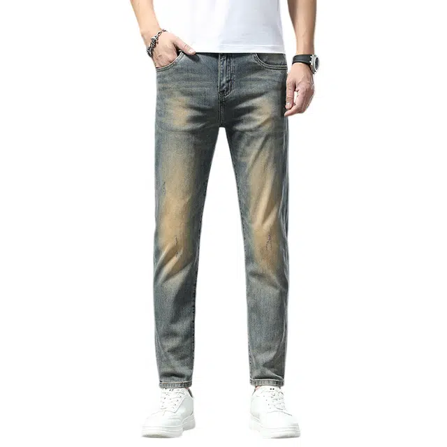 吉肯蒂 九分裤潮牌修身小脚裤春秋季潮流弹力时尚百搭男士裤子牛仔裤 男款