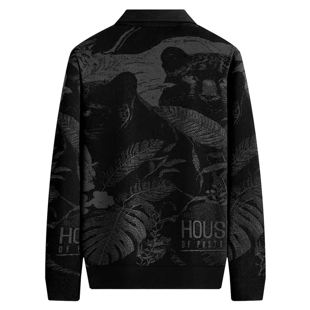 与狼共舞 羊毛亲肤保暖超柔软时尚假两件高街满印百搭翻领套头毛衣 男款