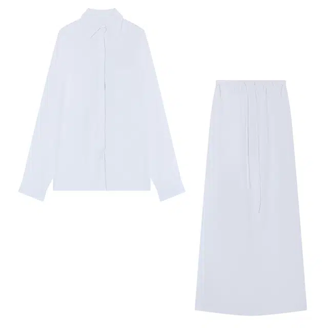 木清清 慵懒风衬衫长袖开衫高腰直筒半身裙裙装套装 女款