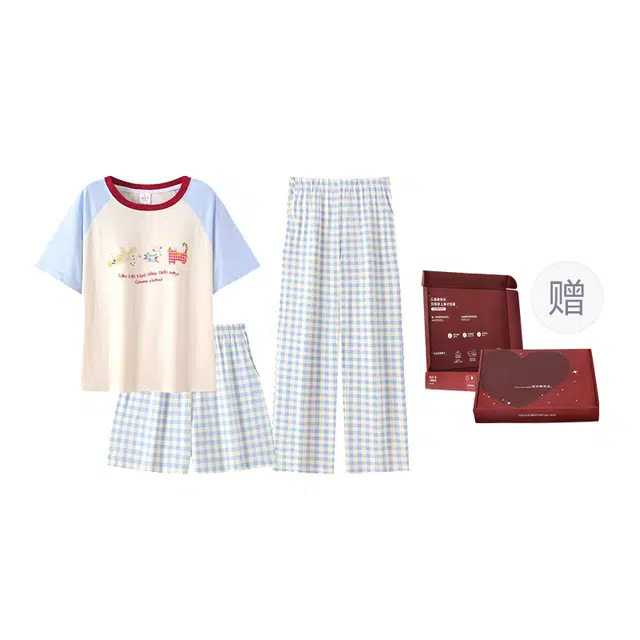 顶瓜瓜 家居轻盈简约小猫印花休闲舒适面料服睡衣礼盒 女款