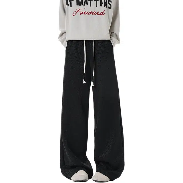 佐菲利 菱形格纹重磅阔腿卫裤美式潮牌宽松垂感直筒运动长裤休闲裤 男女同款