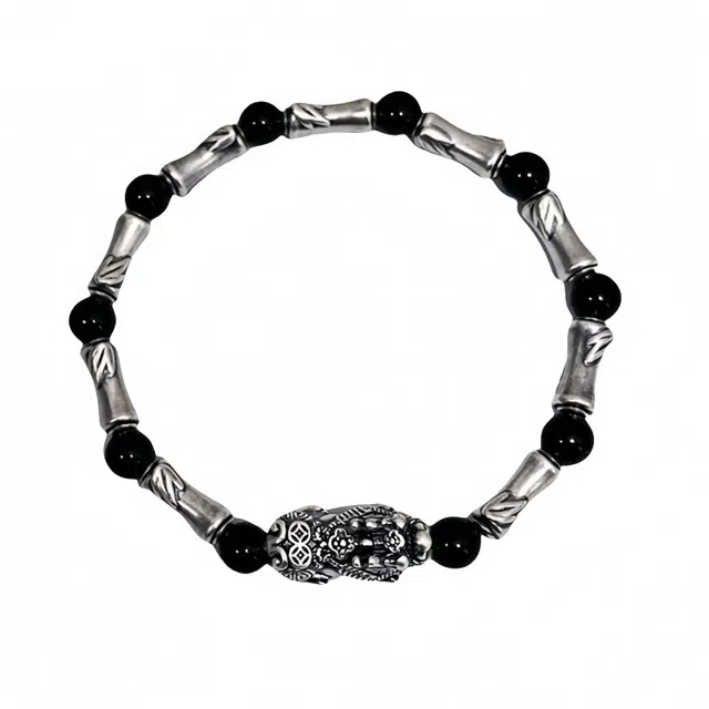 金碧鸢 小众设计温柔优雅闪耀轻奢精致百搭时尚个性竹节貔貅复古#好运 黑曜石 手串 男款