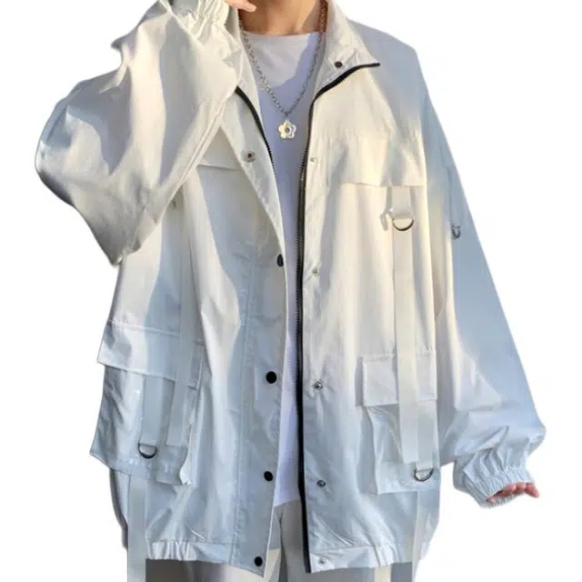 北极绒 宽松百搭工装春秋季显瘦薄款上衣潮春秋季纯色通勤风夹克外套 男款