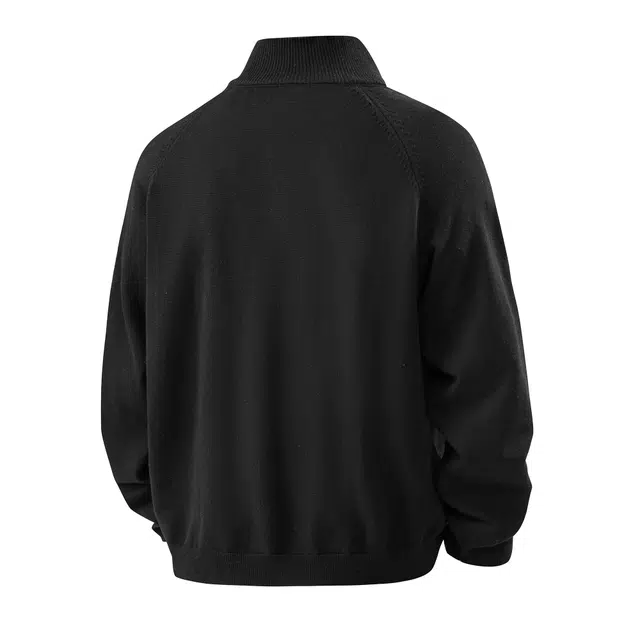 吾皇猫 原创美式复古高街简约基础款学院风立领针织上衣慵懒风时尚贴布半拉链潮流潮牌痞帅百搭高级感长袖毛衣 男女同款