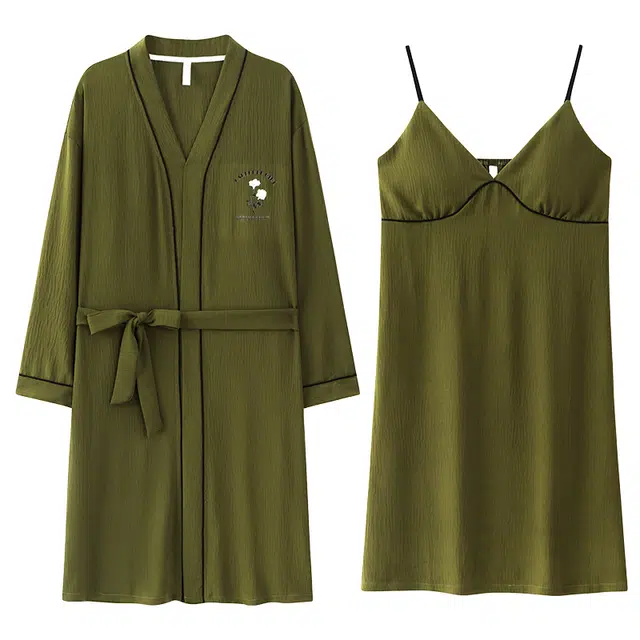 莫代尔 春夏秋季宽松显瘦简洁带胸垫防凸点家居袍吊带两件套睡袍/浴袍 女款