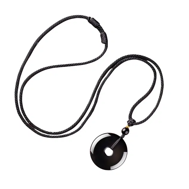 子婳 平安扣小众时尚简约本命年招财转运平安顺逐#好运 黑曜石 吊坠 男女同款情侣款