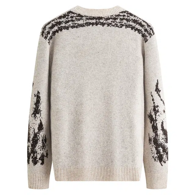 与狼共舞 羊毛时尚软糯亲肤舒弹肩袖提花圆领保暖针织加厚毛衣 男款