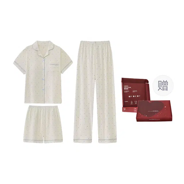顶瓜瓜 夏季女透气简约休闲设计三件套家居服睡衣礼盒 女款