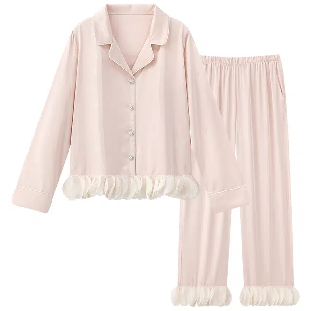 顶瓜瓜 翻领长袖长裤蝴蝶甜美风休闲舒适家居服睡衣套装 女款