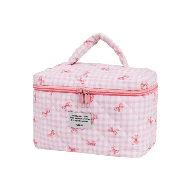 格安诺格子蝴蝶结可爱化妆包大容量高级感收纳包女生洗漱包化妆品包 便携收纳防尘
