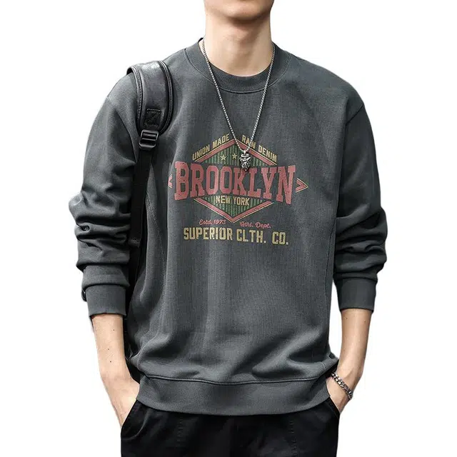 前进牛 美式休闲高街重磅潮牌痞帅街头字母印花长袖潮流宽松圆领休闲秋季卫衣 男女同款