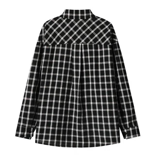 哲源 美式高街复古学院风长袖单排扣设计感情侣款翻领休闲衬衫 男女同款