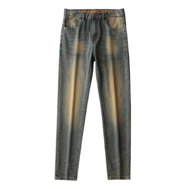 特斯型 春秋薄款经典纳米黄潮流修身小脚紧身休闲百搭裤子九分裤牛仔裤 男款