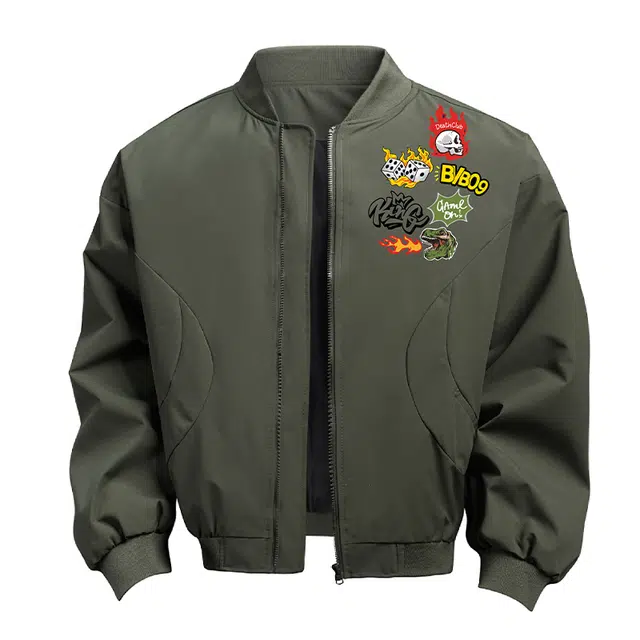 普鲁士多特蒙德 美式街头拼接多印花飞行员小众个性设计百搭防风宽松翻领学院风长袖夹克 男女同款