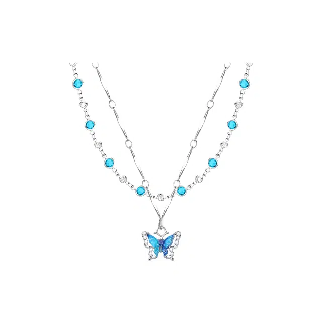 福柚 清凉蓝色双层蝴蝶#好运 树脂 项链 女款