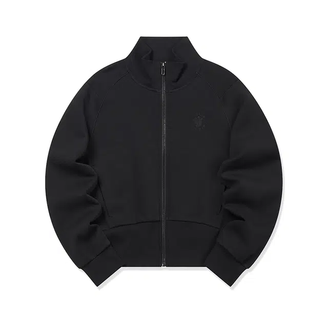 鸿星尔克 综训系列 纯色经典图案绣花运动休闲简约拉链立领舒适百搭宽松卫衣 女款 正黑