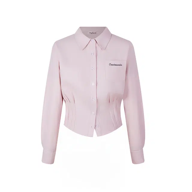 花铃太太 纯色立领甜美风修身长袖衬衫 女款