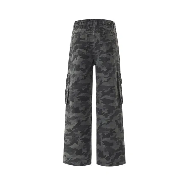 明尼凯 美式复古嘻哈街头风迷彩多口袋裤子潮牌设计感小众高级感痞帅修身直筒显高显瘦长裤百搭垂感拖地伐木工装牛仔裤 男女同款