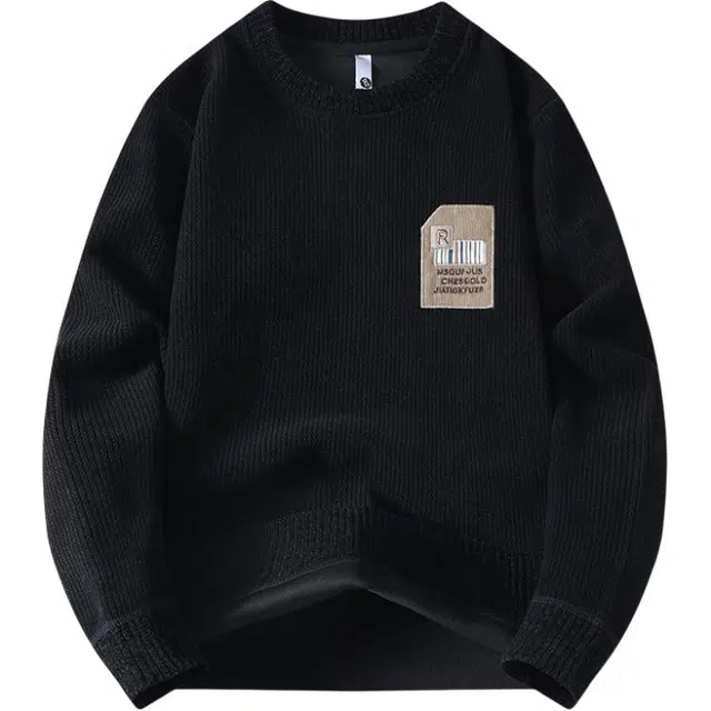 百胜狐 百胜狐秋季刺绣纯色青少年高品质男装潮流时尚休闲百搭春秋圆领上衣卫衣 男款