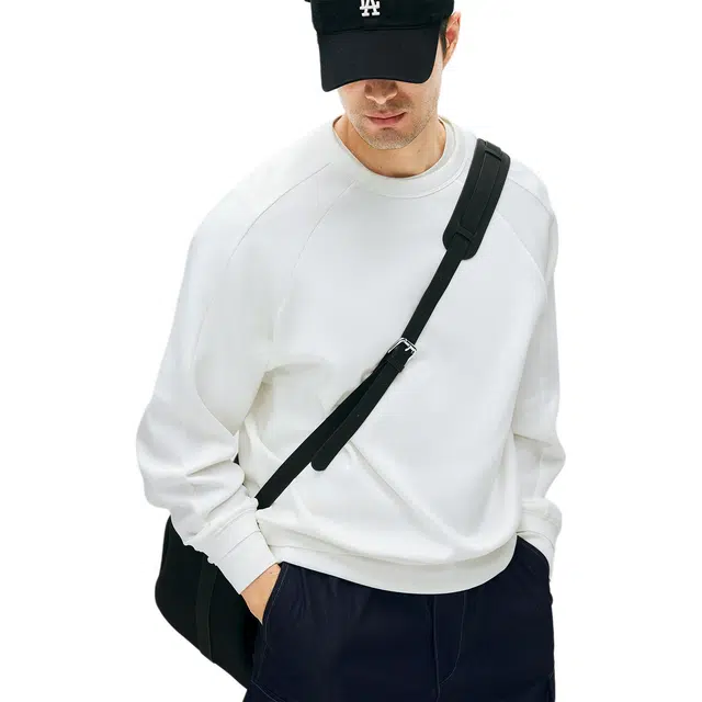 丹宁哲学 莫代尔棉空气层双层下摆纯色插肩袖松弛风套头卫衣 男款