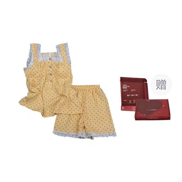顶瓜瓜 棉质无袖背心短裤纯色波点简约家居服夏季睡衣礼盒 女款