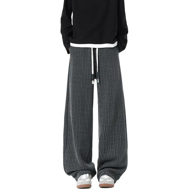 佐菲利 菱形格纹重磅阔腿卫裤美式潮牌宽松垂感直筒运动长裤休闲裤 男女同款