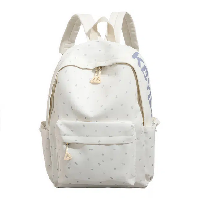 南潇湘 开学书包简约碎花休闲通勤高颜值大容量女高中生大学生美式背包 尼龙 双肩包 常规 女款 白色/黑色