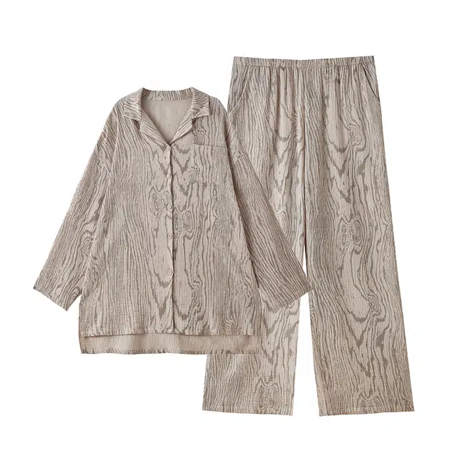 俏薇妮 舒适春秋纯棉纱布婴儿棉带胸垫一体长袖家居服睡衣套装 女款