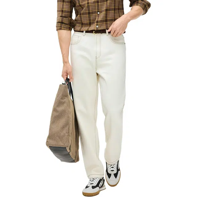 丹宁哲学 高档复古胚白色纯棉 秋季男士合体直筒牛仔裤 男款