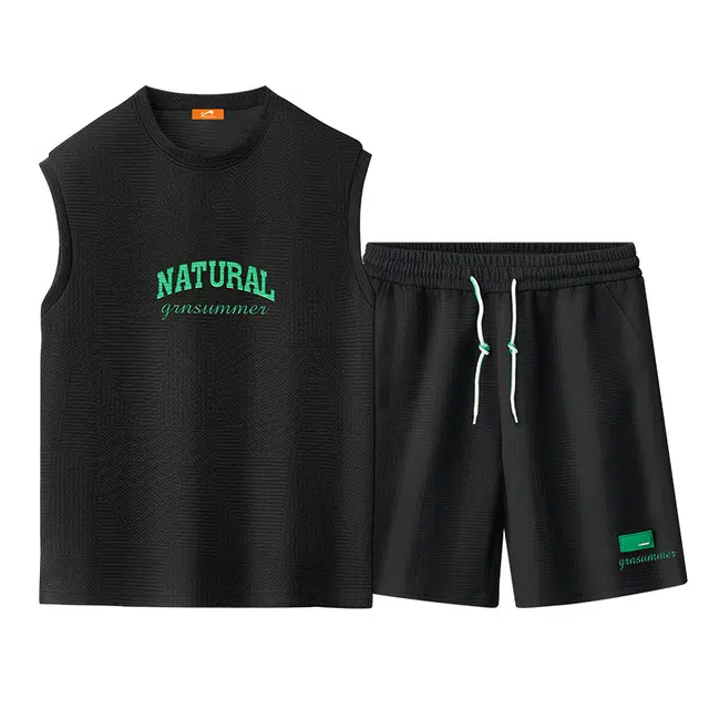 贵人鸟 无袖圆领套头背心上衣五分短裤两件套休闲运动套装 男女同款