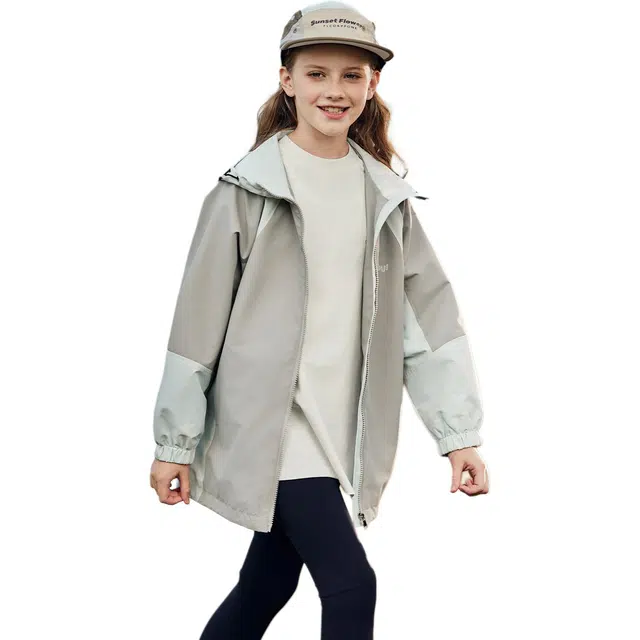 韩素伊上装 女大童冲锋衣外套春季连帽防风立领初中女生户外运动夹克上衣童装