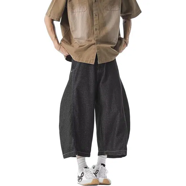 极限涡轮 宽松休男韩版潮流百搭裤子夏季薄款坠感阔腿直筒显瘦拖地休闲裤 男女同款