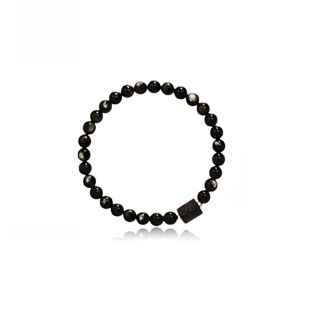 永恒旋律 平安顺遂 檀木金石转运圆珠串 新中式小众简约国风高级感设计 个性时尚优雅大气时尚个性 日常通勤经典百搭好运 黑曜石 手串 男款