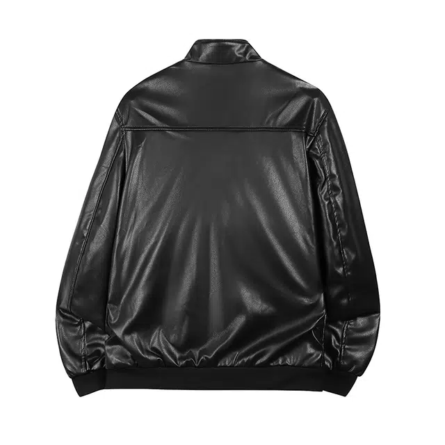 木林森 美式复古纯色机能风机车防风翻领加厚宽松长袖直筒美拉德垂感百搭英伦学院风休闲夹克皮衣 男女同款