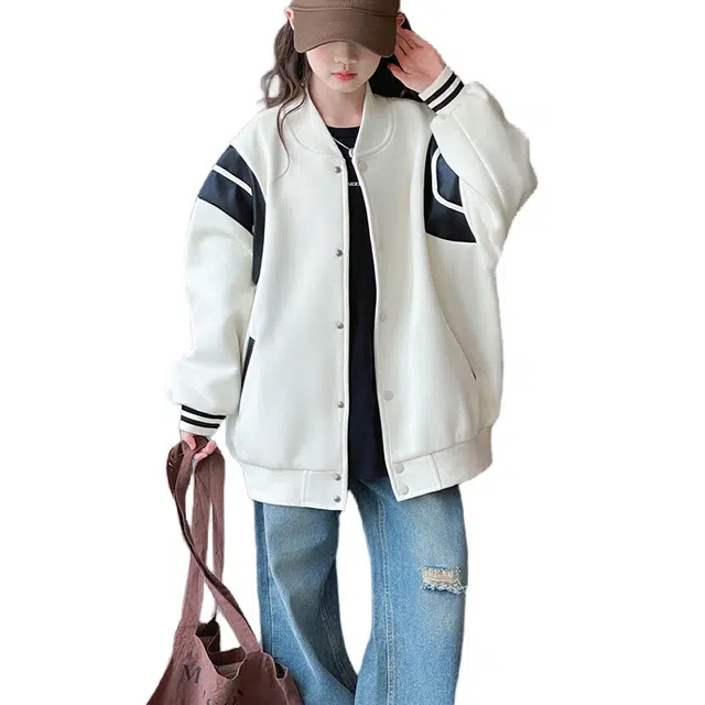 帕兰朵 棒球服 潮流时尚百搭休闲运动宽松拼皮有内里外套 青少年