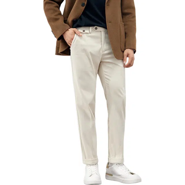 丹宁哲学 高档抗皱灯芯绒面料纯色商务绅士中腰长裤休闲裤 男款