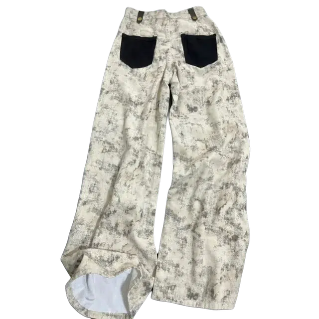 一碗士多 扎染纽扣水洗做旧潮流美式复古设计感小众垂感好日常百搭宽松显高显瘦慵懒风穿搭阔腿裤牛仔裤 女款