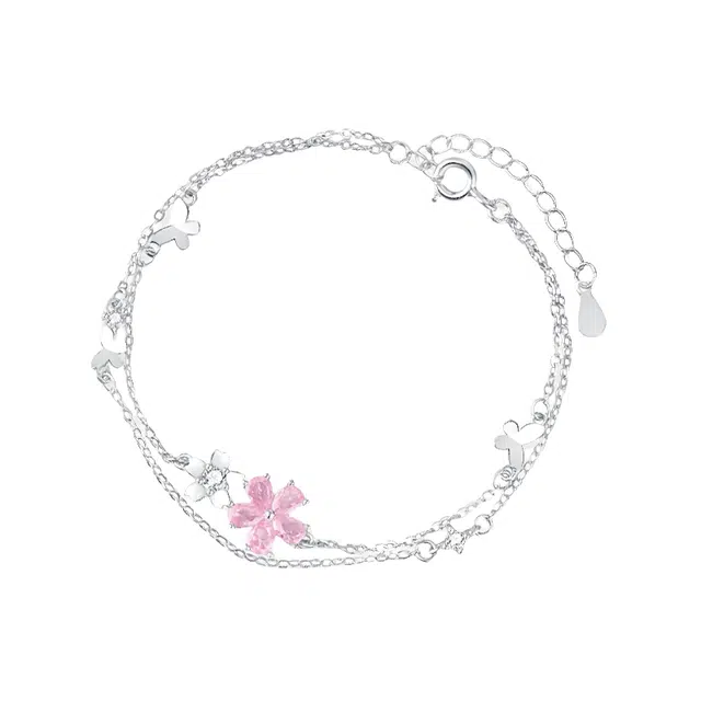 福柚 【可定制 刻字】在逃公主 甜美樱花叠戴粉色浪漫闪耀氛围感闪烁迷人 高级感时尚精致小众气质不撞轻奢设计 合金 手链 女款